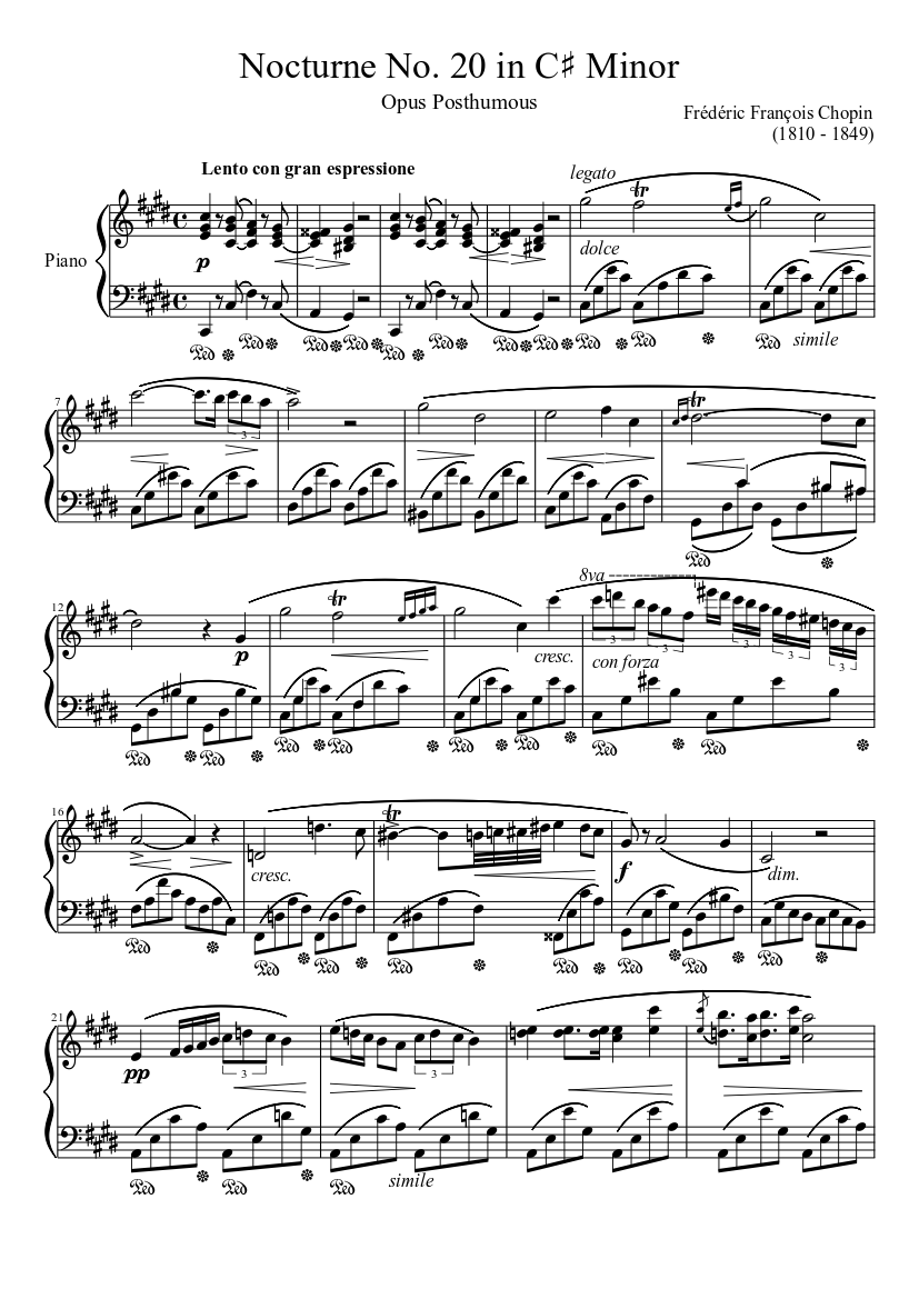Nocturne No. 20 in C♯ Minor Sheet music for Piano (Solo) | Musescore.com