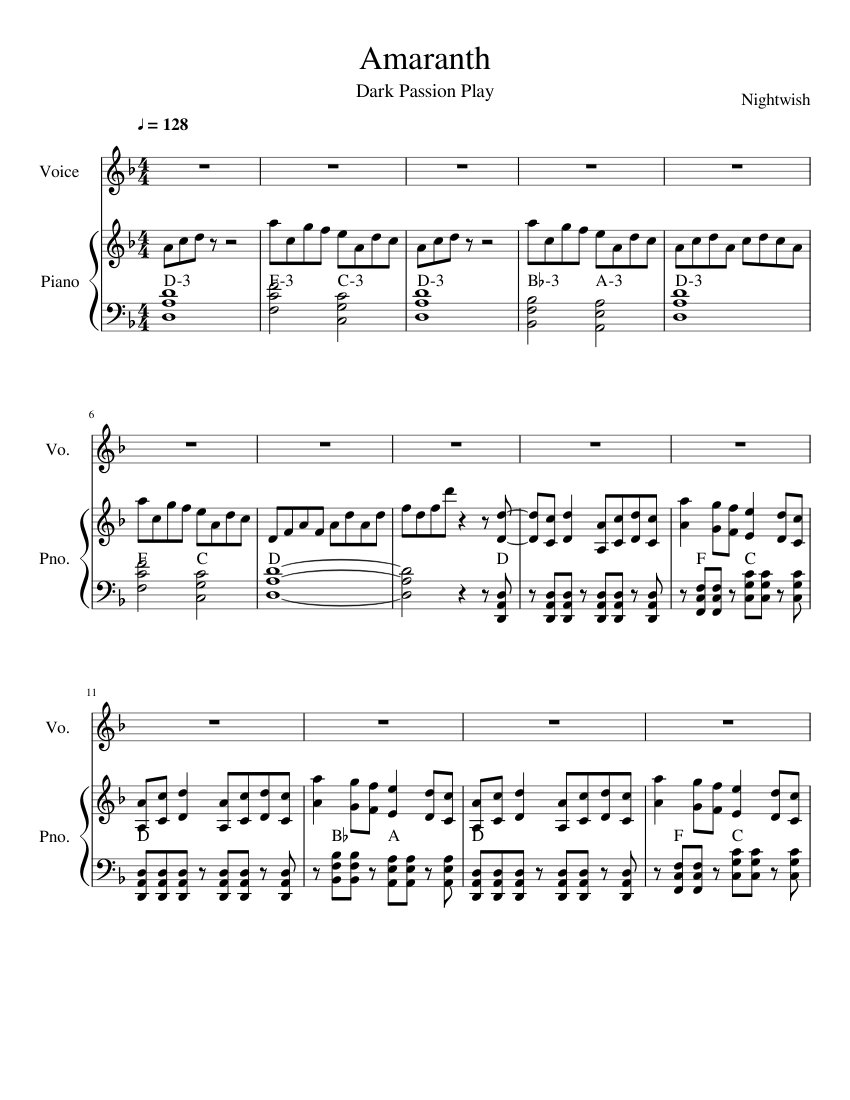 Amaranth - Nightwish Sheet music for Piano, Vocals (Piano-Voice) |  Musescore.com