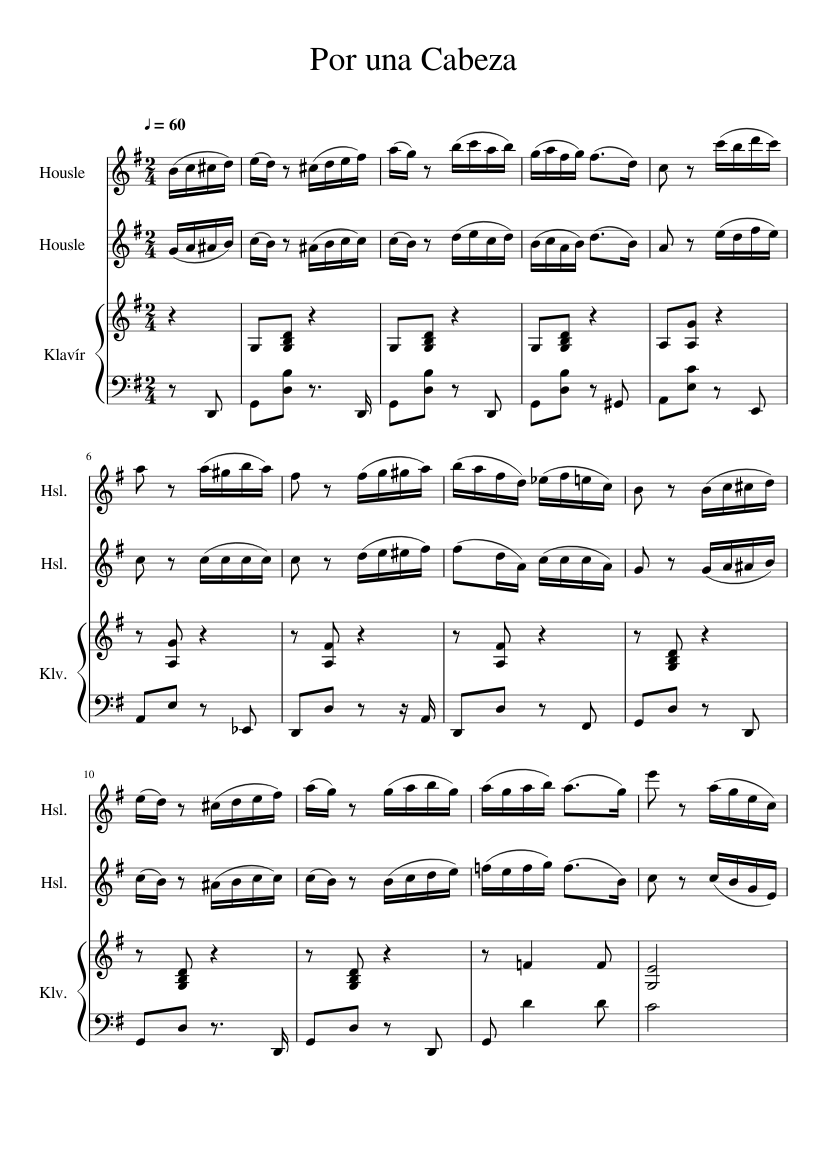 Por una Cabeza (duo violin+piano) Sheet music Piano, Violin (Mixed Trio) | Musescore.com