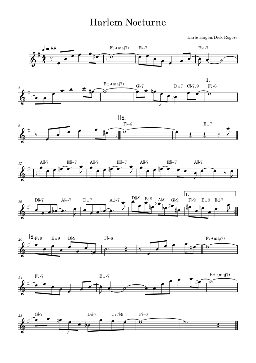 Harlem Nocturne – Earle Hagen, Dick Rogers Sheet music for Saxophone ...