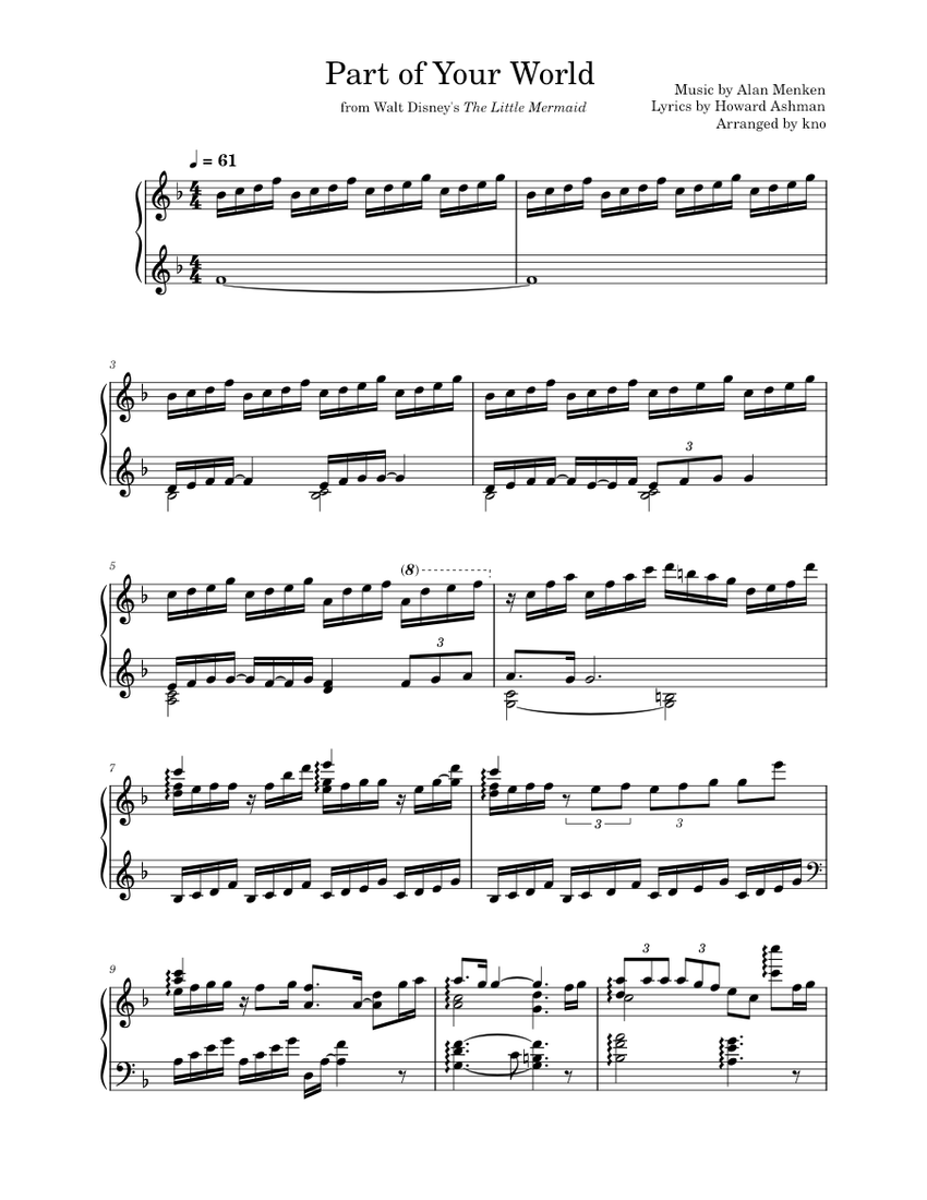 Part of Your World – Alan Menken (arr. kno) Sheet music for Piano (Solo) |  Musescore.com