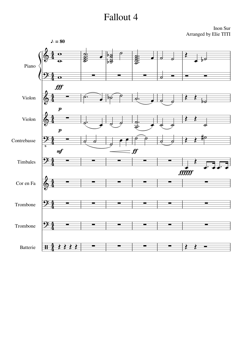 Fallout 4 Main Theme Sheet music for Piano, Trombone, French horn,  Contrabass & more instruments (Mixed Ensemble) | Musescore.com