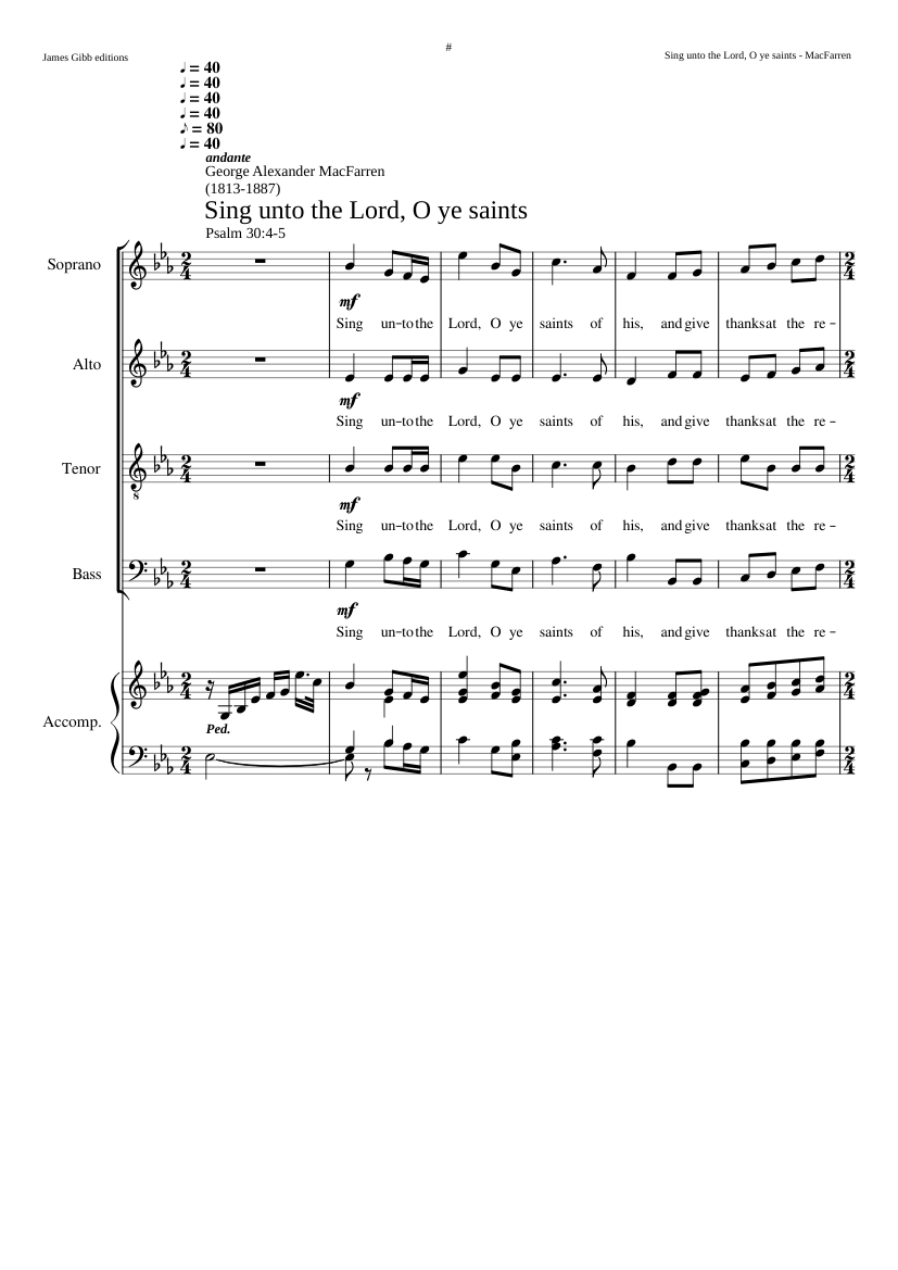 Sing unto the Lord O ye saints of his