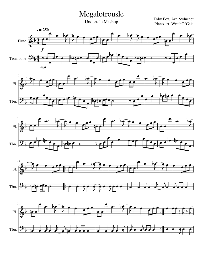 Megalotrousle Sheet music for Trombone, Flute (Mixed Duet) | Musescore.com