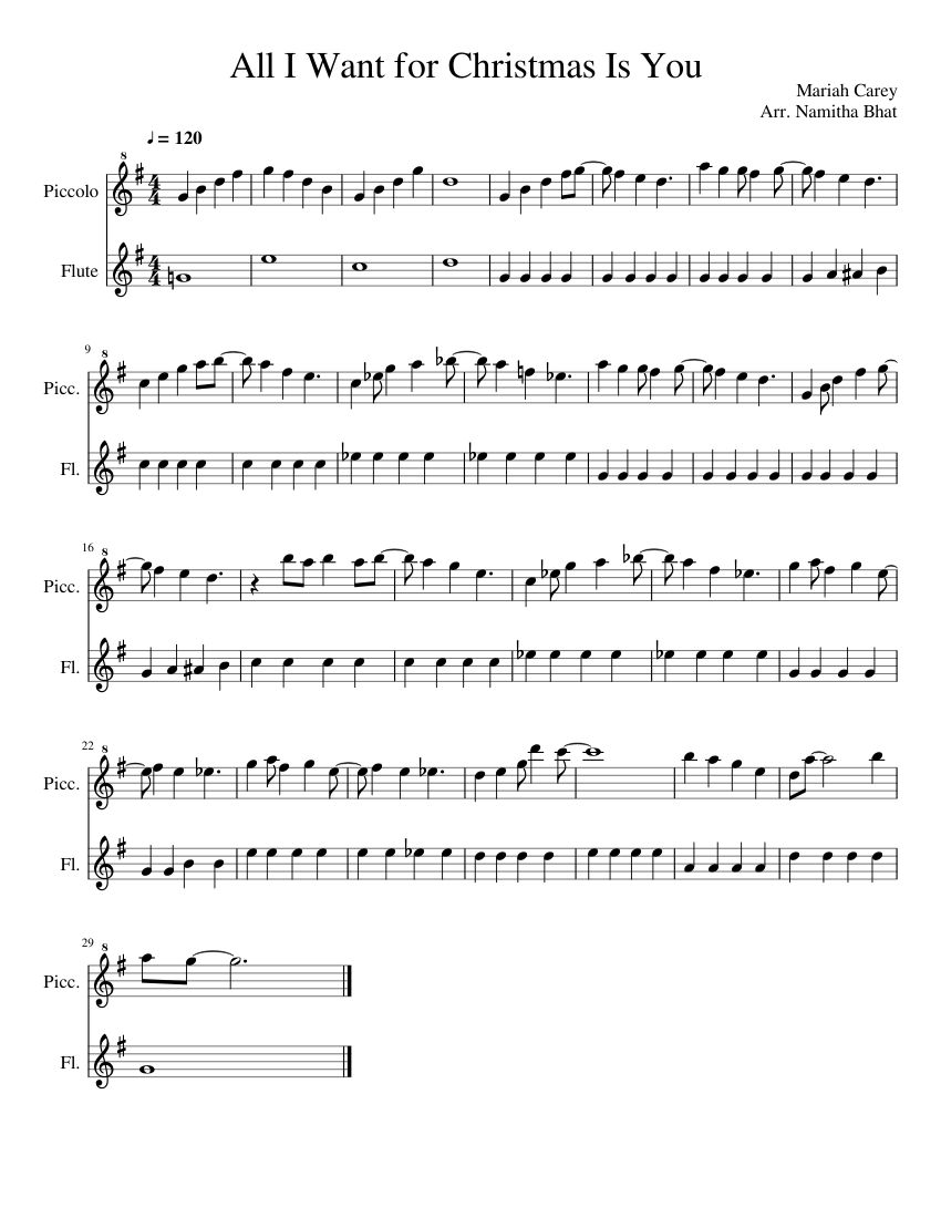 All I Want for Christmas Is You Sheet music for Flute piccolo, Flute  (Woodwind Duet) | Musescore.com