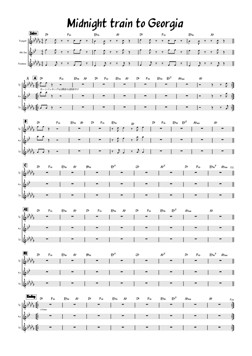 Midnight train to Sheet Music with Chords for Trombone