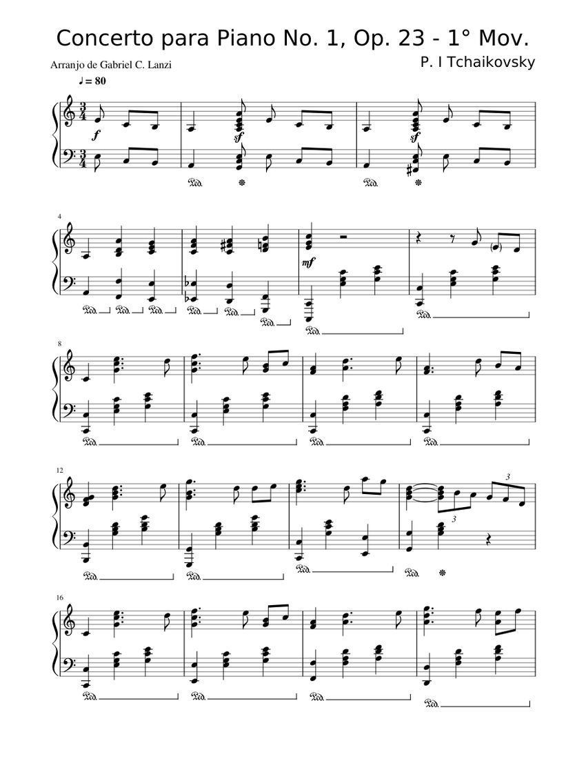 Concerto para Piano No. 1 - Tchaikovsky Sheet music for Piano (Solo ...