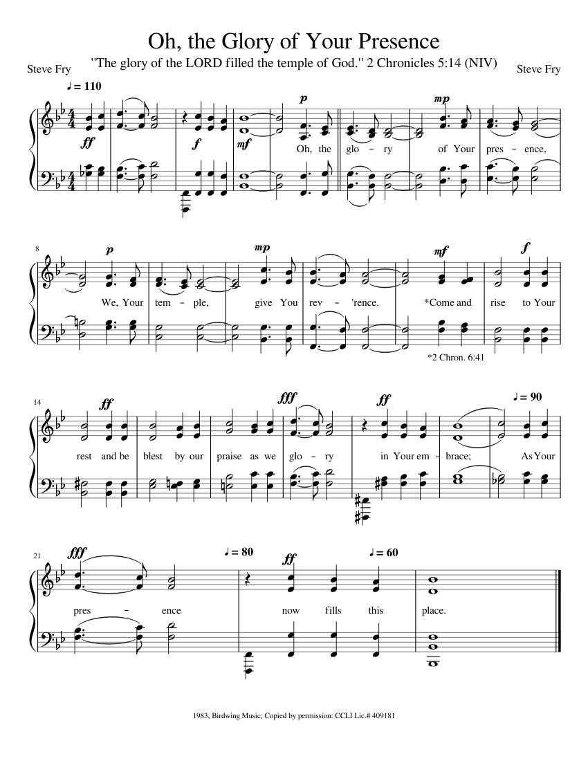Oh, the Glory of Your Presence Sheet music for Piano (Solo