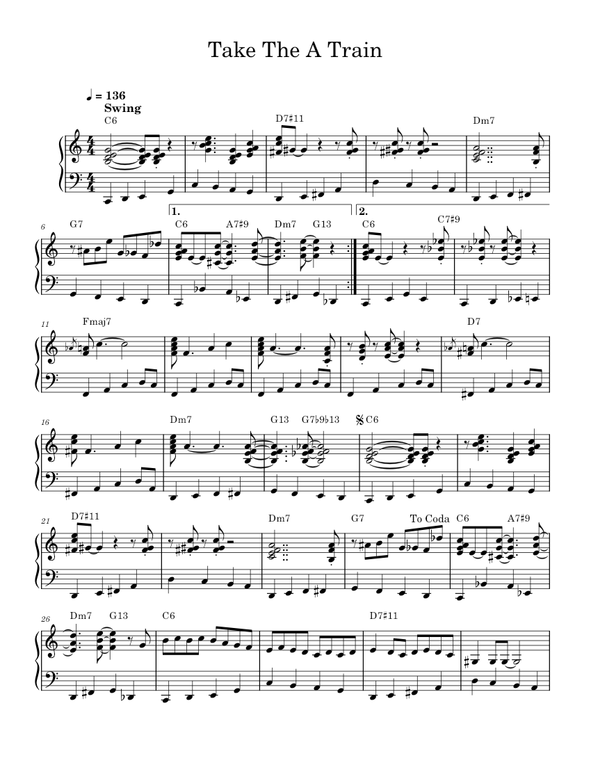 Take The A Train - Billy Strayhorn/Duke Ellington Sheet Music with