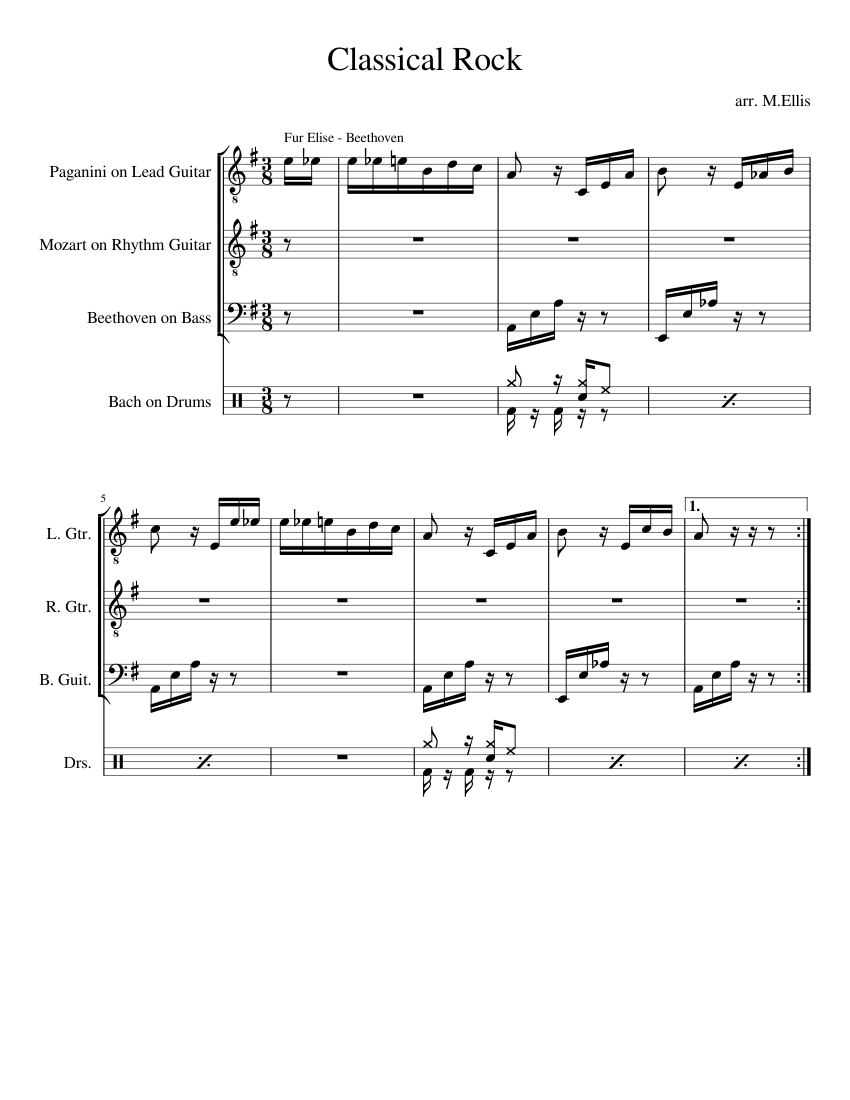 Classical Rock Sheet music for Drum Group, Guitar, Bass (Mixed Quartet