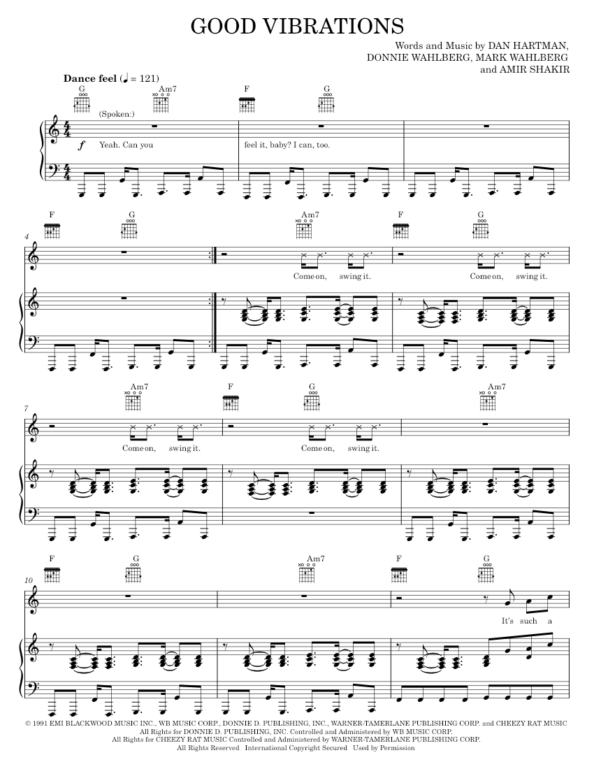 Play Official version of Good Vibrations Sheet Music by Marky Mark And