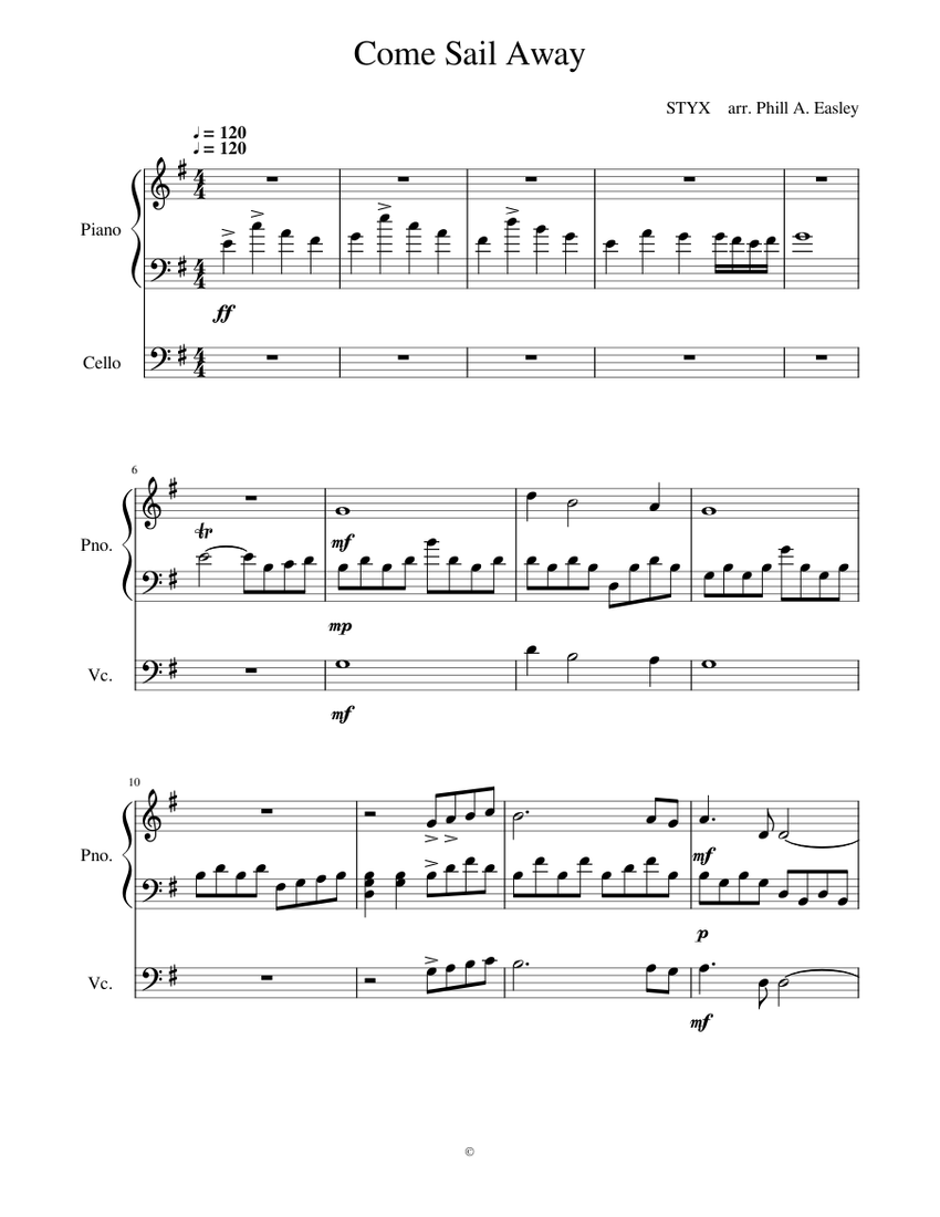 Come Sail Away Sheet music for Piano, Cello (Solo) | Musescore.com