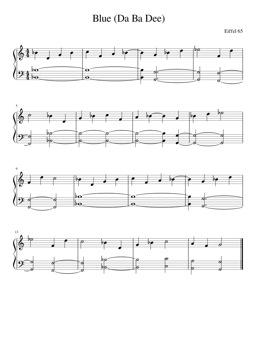 Blue (Da Ba Dee) Easy Sheet music for Piano (Solo) | Musescore.com