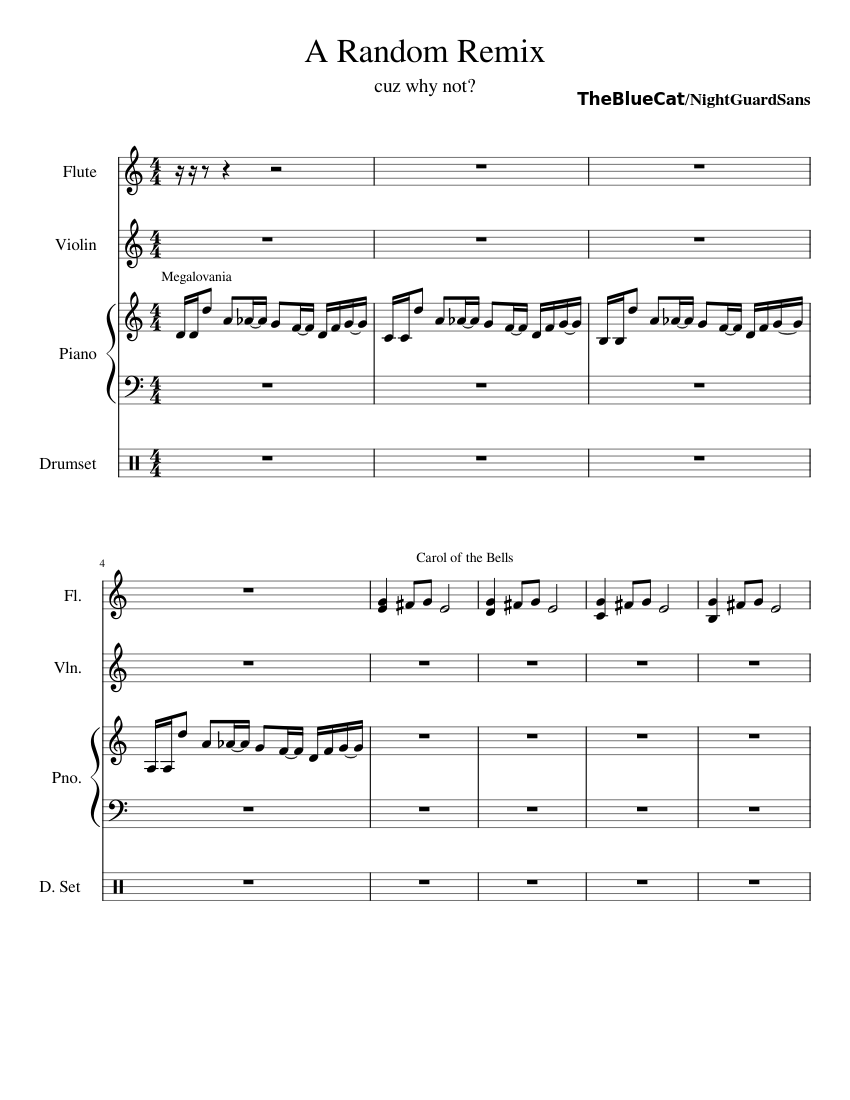 A Random Remix Sheet music for Piano, Flute, Violin, Drum group (Mixed ...