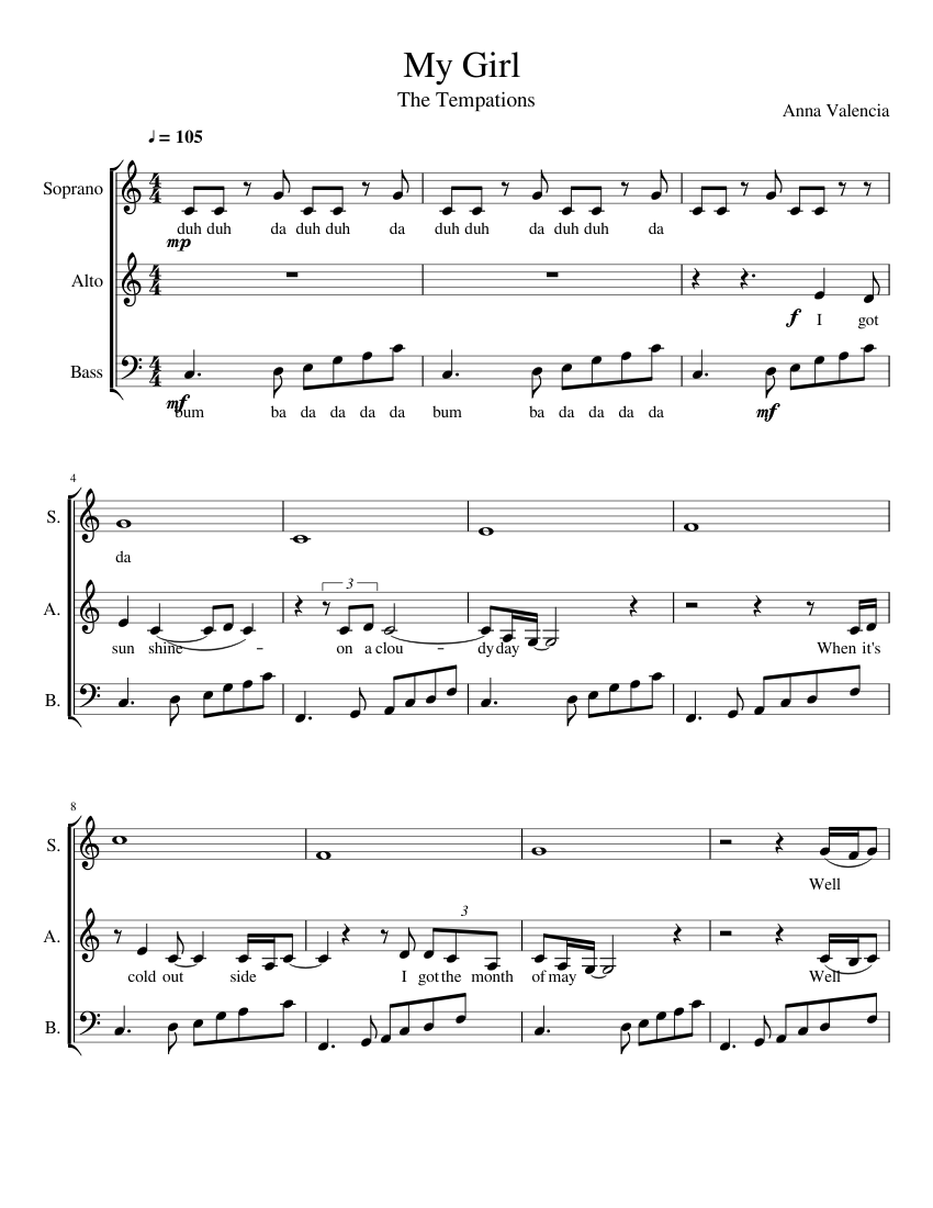 My Girl Sheet music for Soprano, Alto, Tenor, Bass voice (SATB) |  Musescore.com