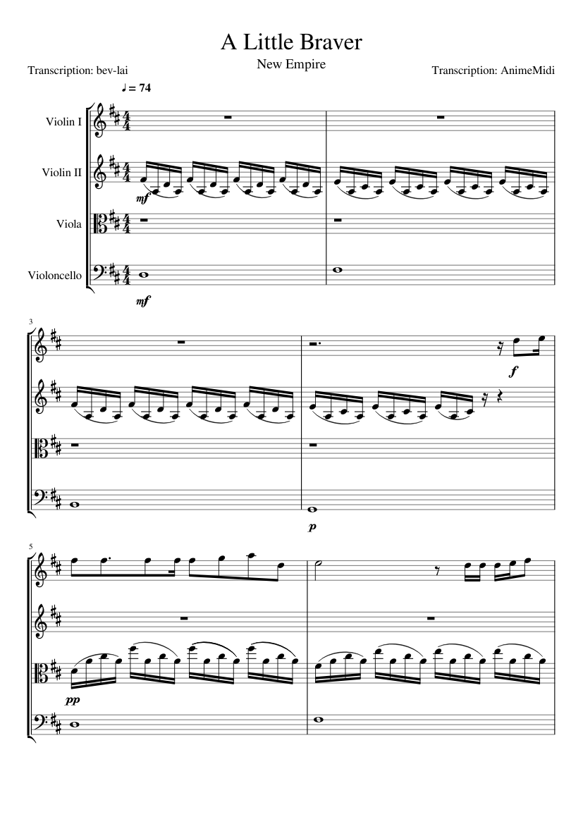A Little Braver Sheet music for Violin, Viola, Cello (String Quartet) |  Musescore.com