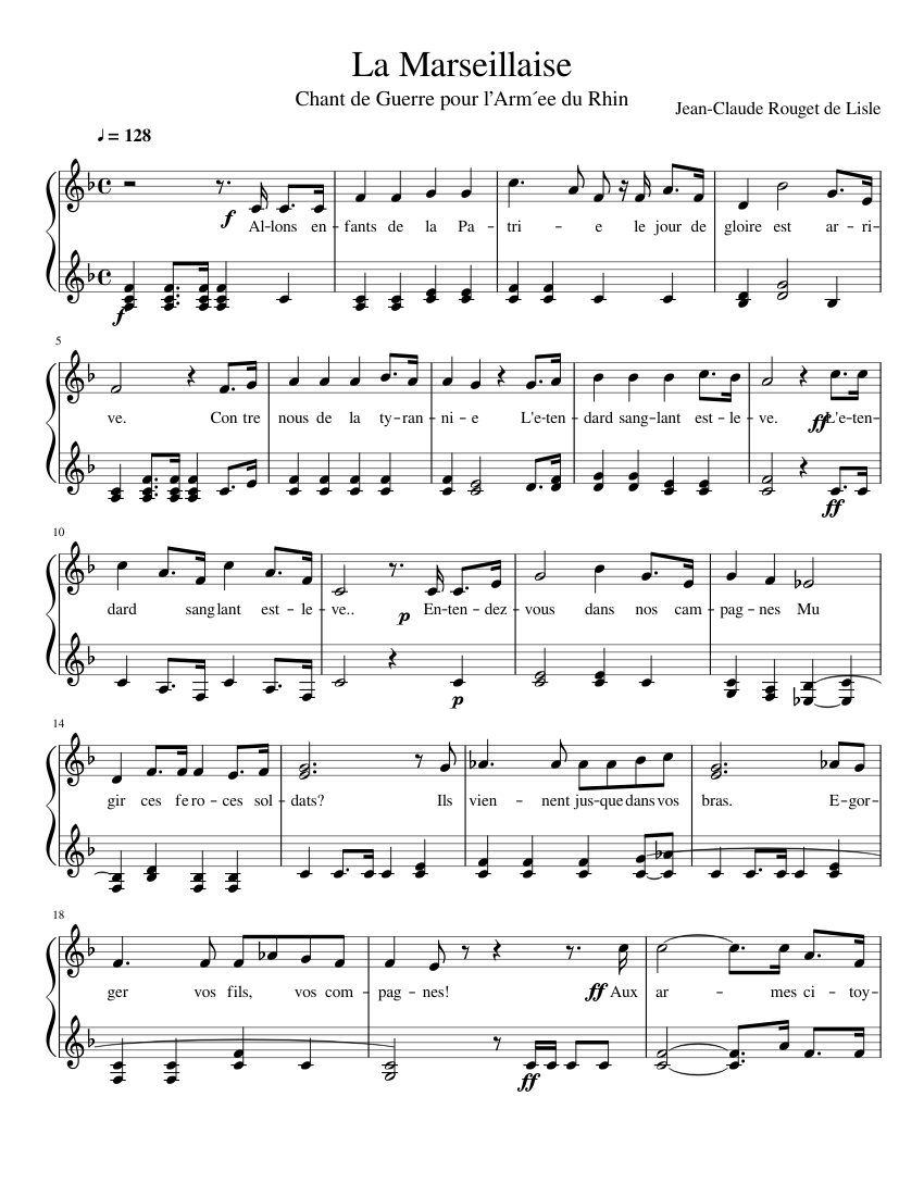 La Marseillaise Piano note Sheet music for Piano (Solo) Easy | Musescore.com