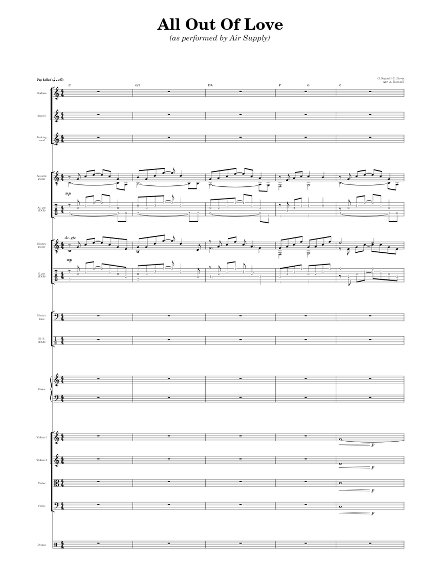 All Out Of Love - Air Supply Sheet music for Piano, Vocals, Timpani, Guitar  & more instruments (Mixed Ensemble) | Musescore.com