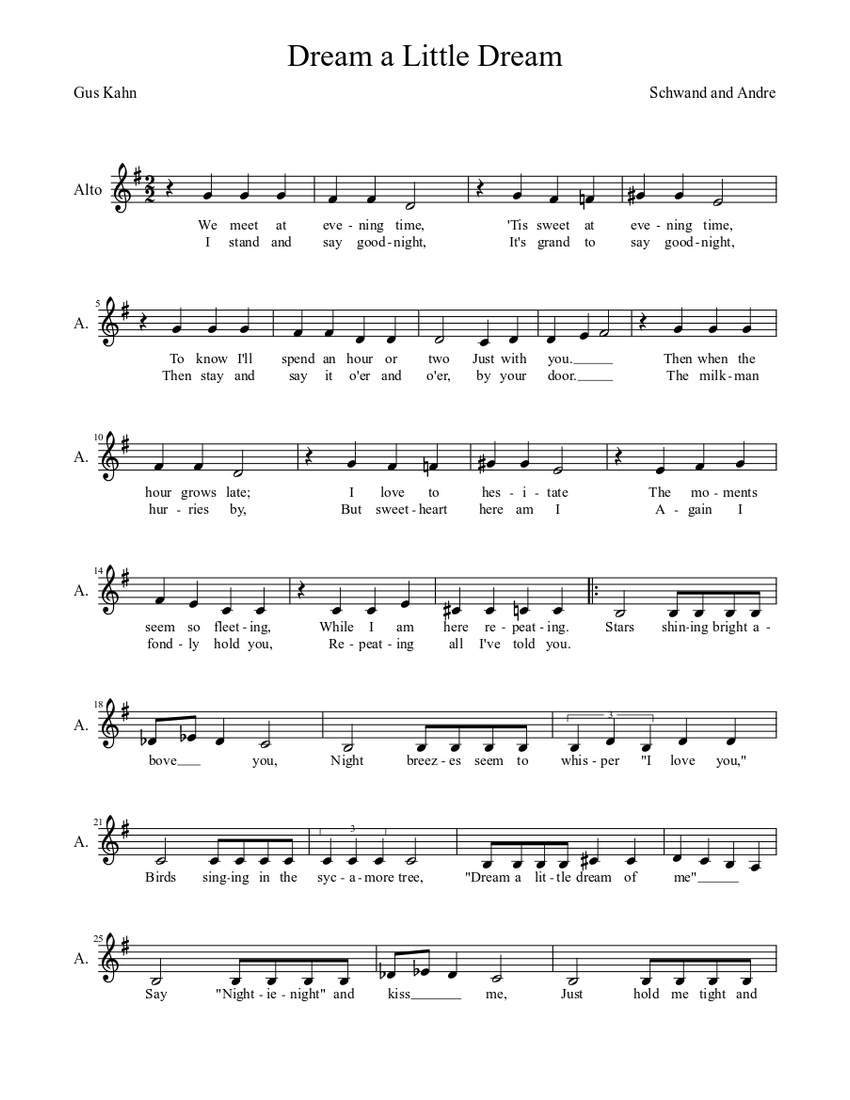 Dream a Little Dream Sheet music for Alto (Solo)