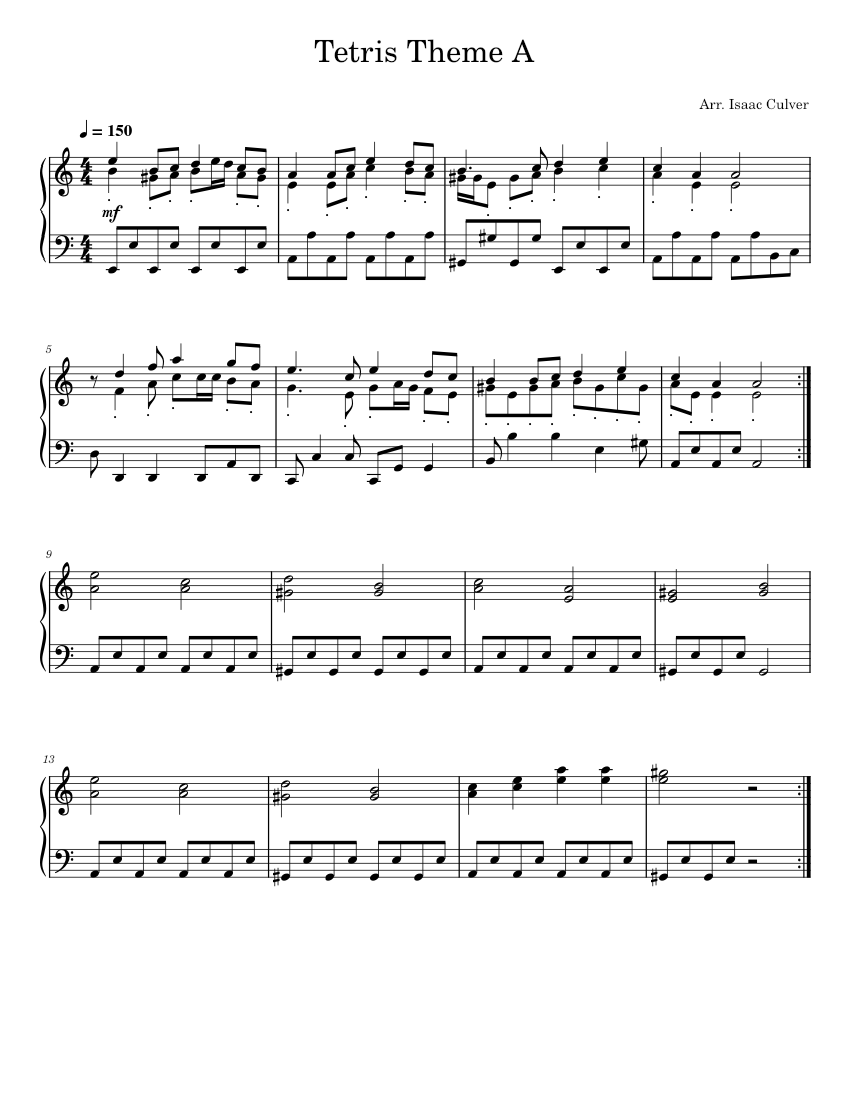 Tetris Theme A Sheet music for Piano (Solo) | Musescore.com