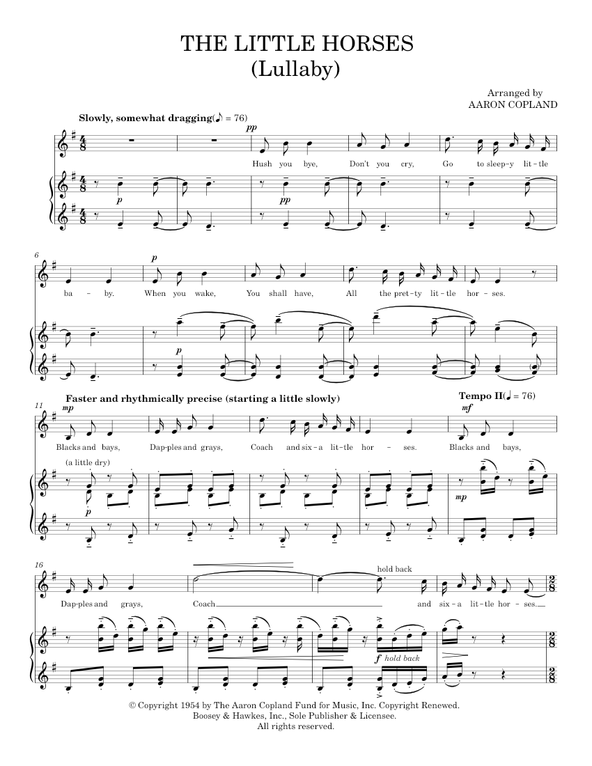 Play Official version of The little horses Sheet Music by Aaron Copland