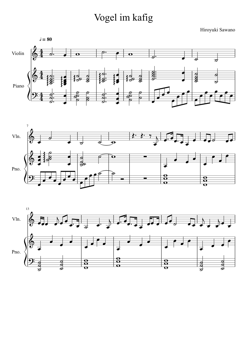 Vogel im Kafig (closest to original) Sheet music for Piano, Violin (Solo) |  Musescore.com