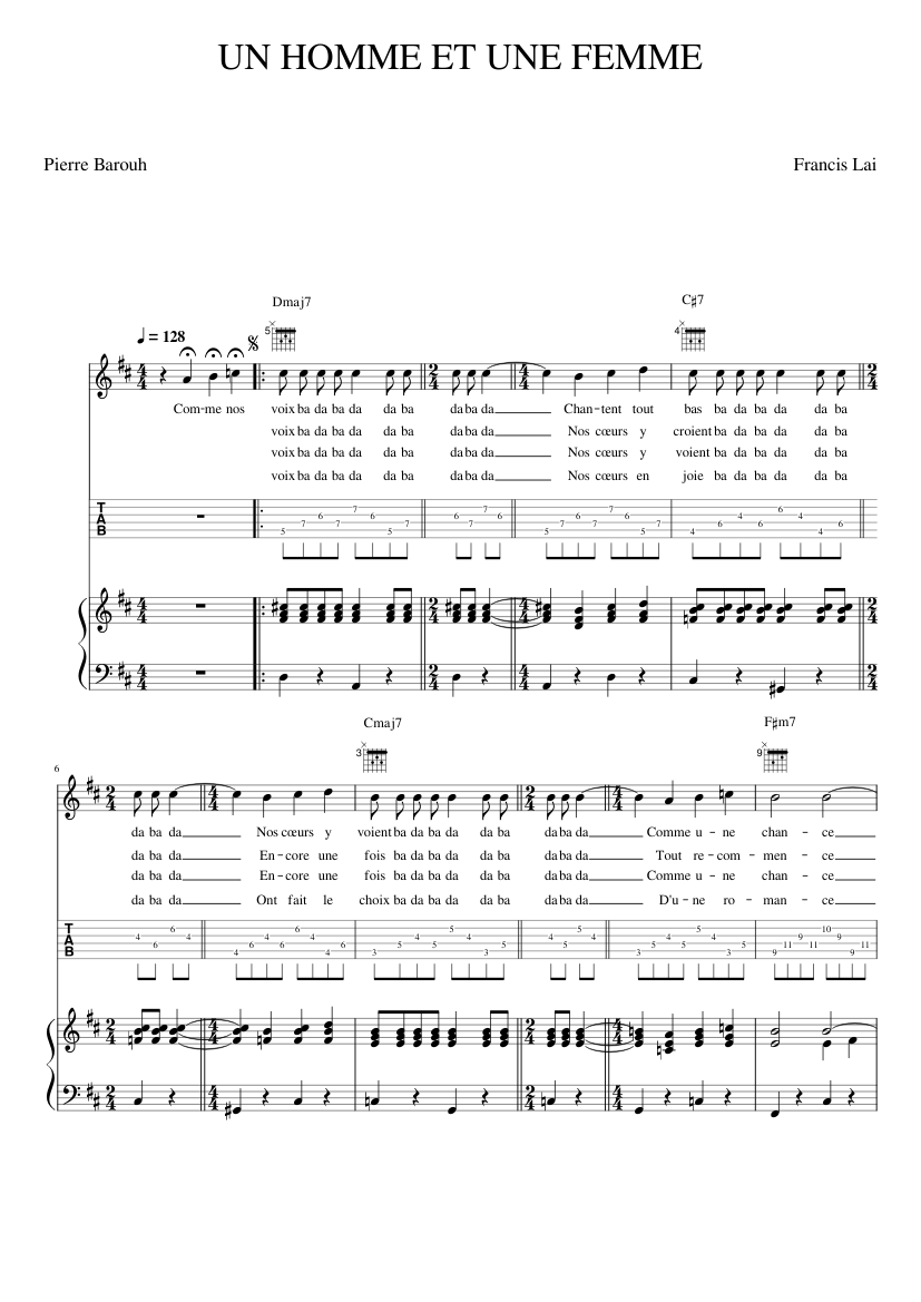 UN HOMME ET UNE FEMME Sheet music for Piano, Guitar (Mixed Trio) |  Musescore.com