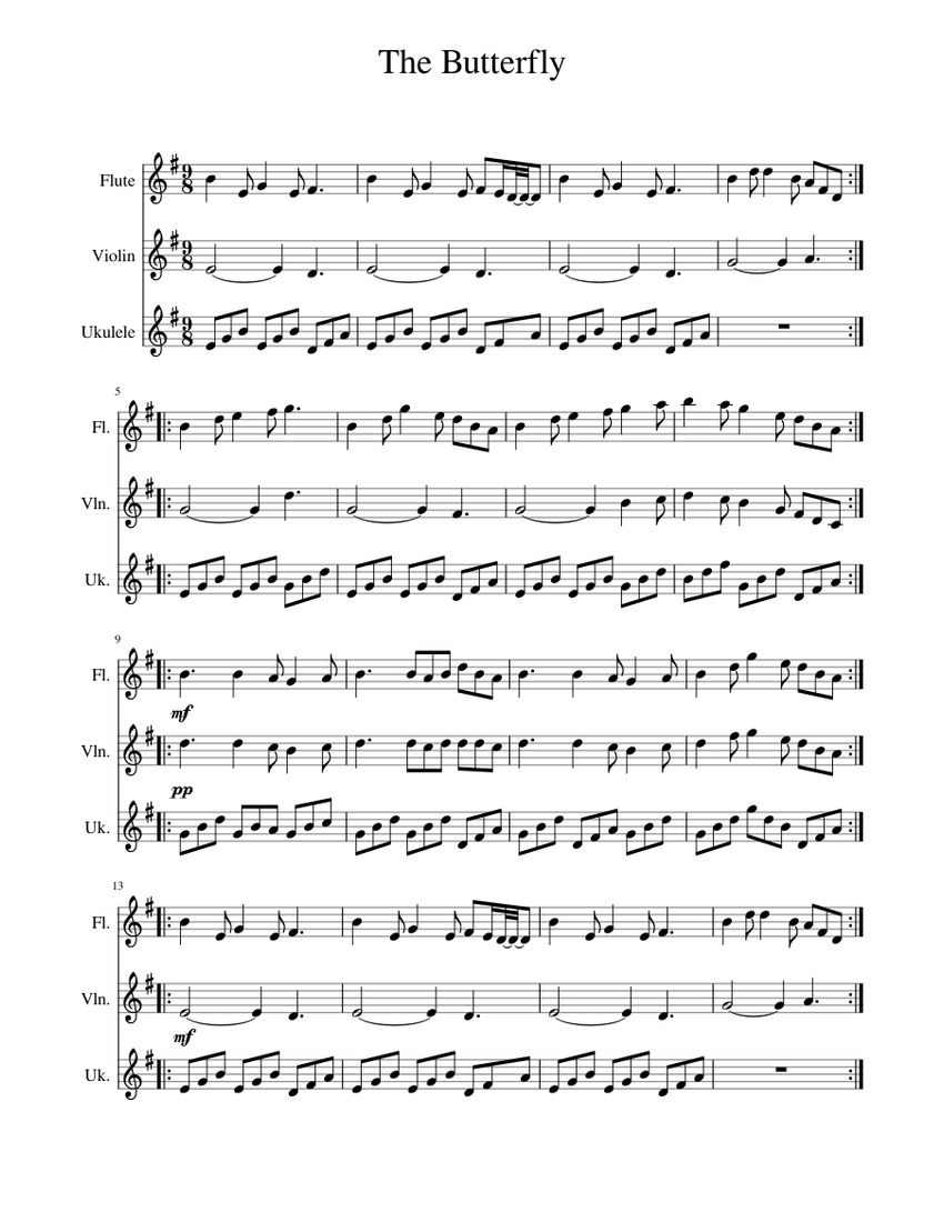The Butterfly Sheet music for Violin, Flute, Ukulele (Mixed Trio