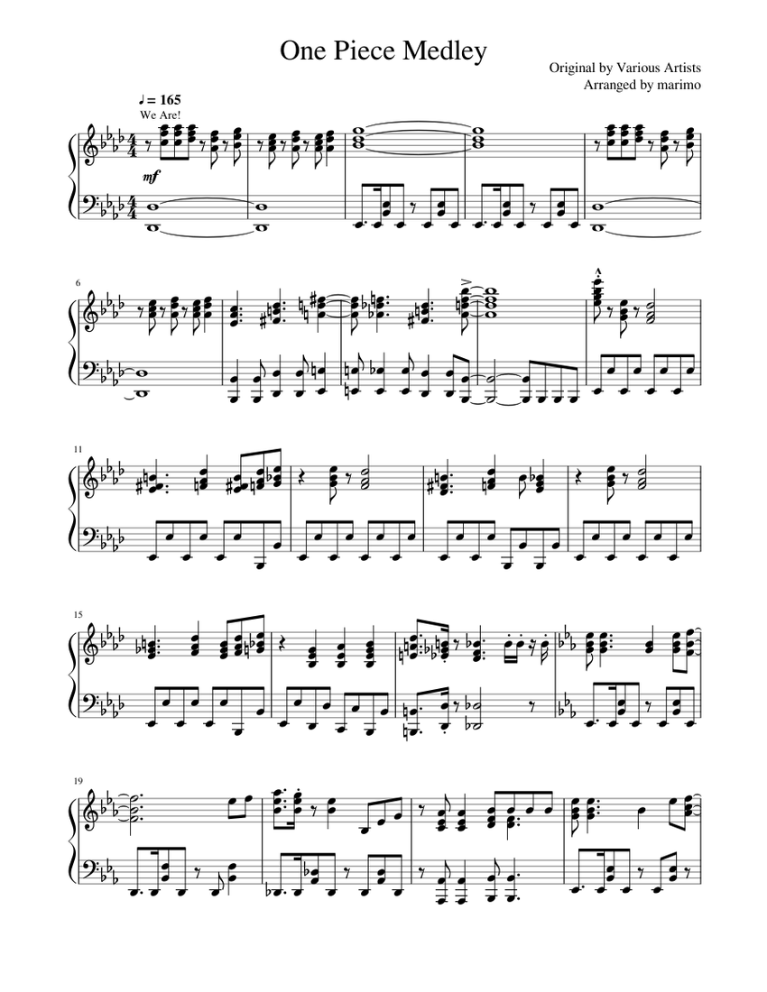 One Piece Medley Sheet Music For Piano Solo Musescore Com