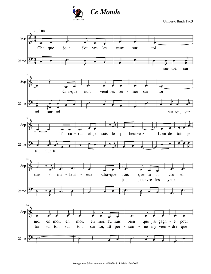 Ce Monde Sheet music for Piano (A Capella) — free download