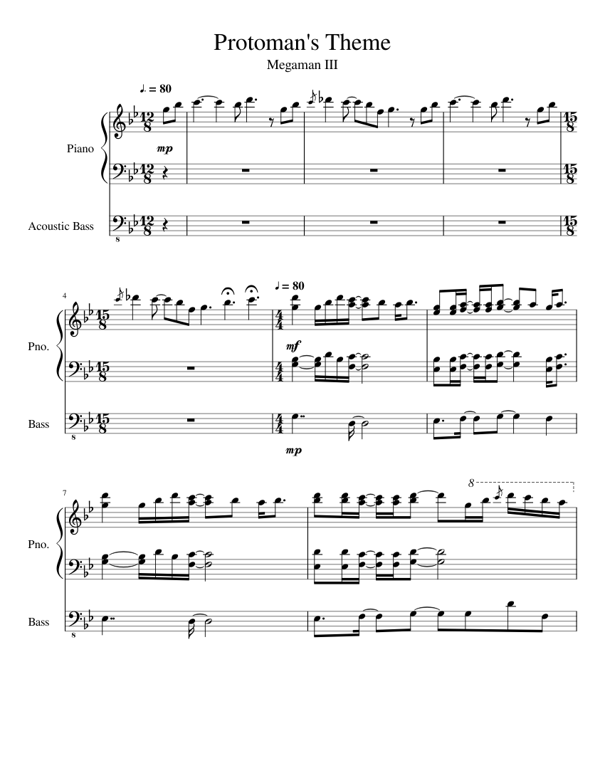 Megaman Iii Protoman S Theme Sheet Music For Piano Piano Duo Musescore Com