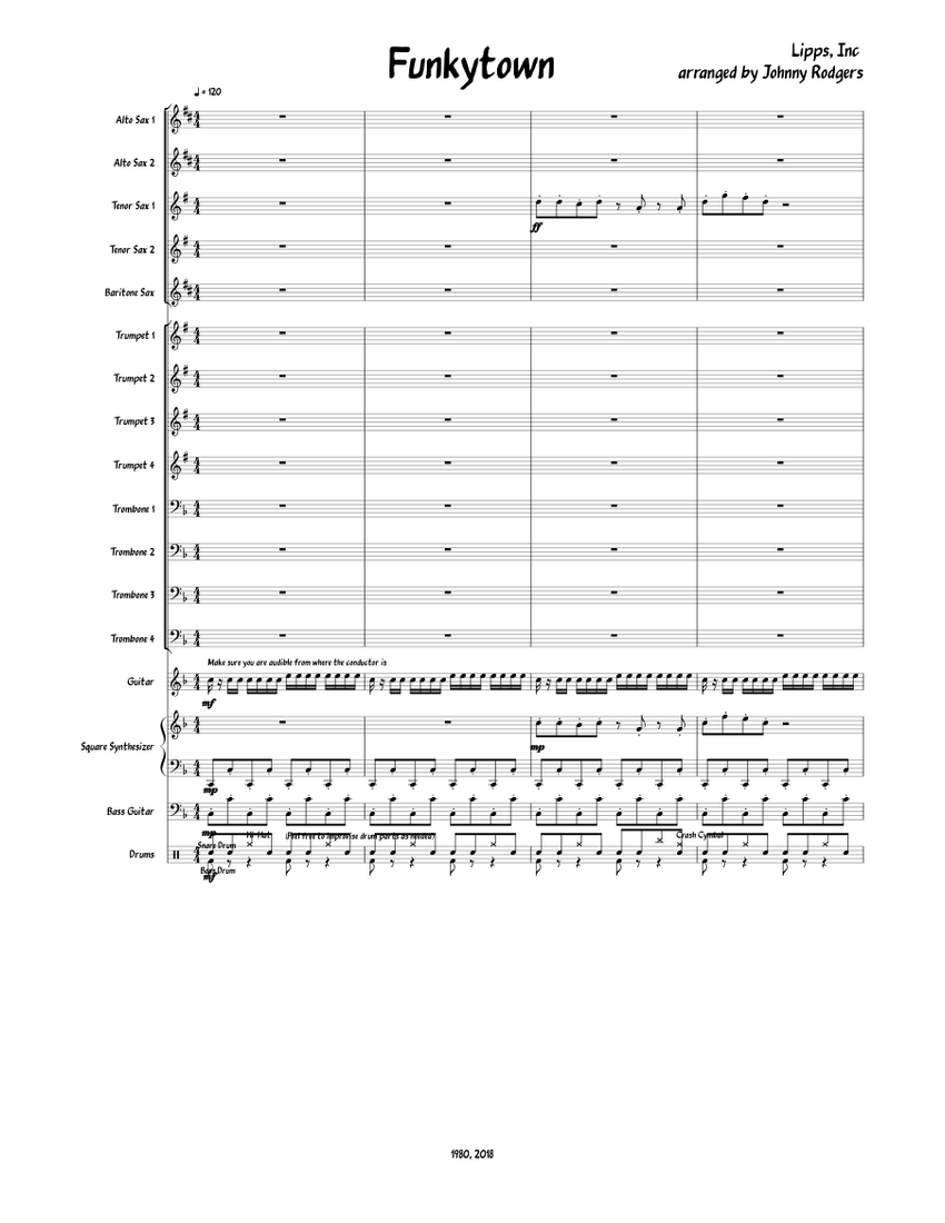 Funkytown Sheet music for Trumpet (In B Flat), Trombone, Drum Group ...