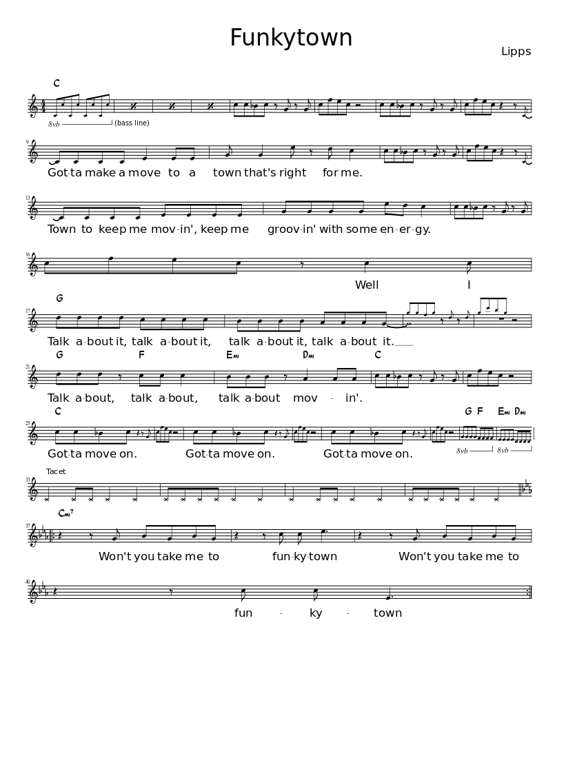 Funkytown Sheet Music with Chords for Flute (Solo) | MuseScore.com