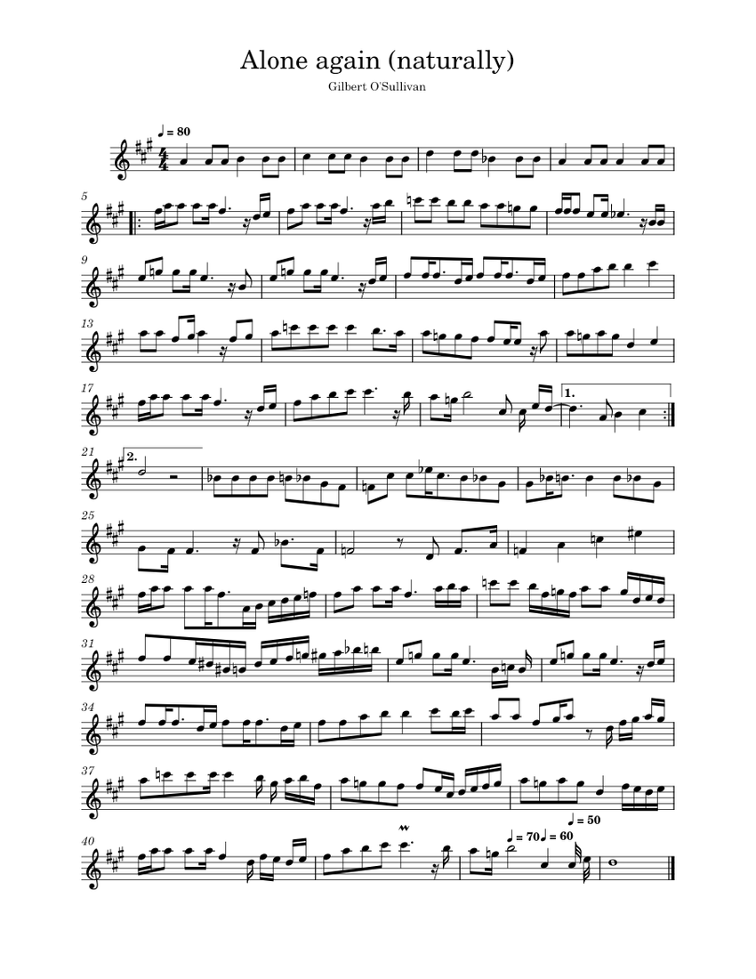 Alone Again (Naturally) – Gilbert O'Sullivan Sheet music for Saxophone alto  (Solo) | Musescore.com