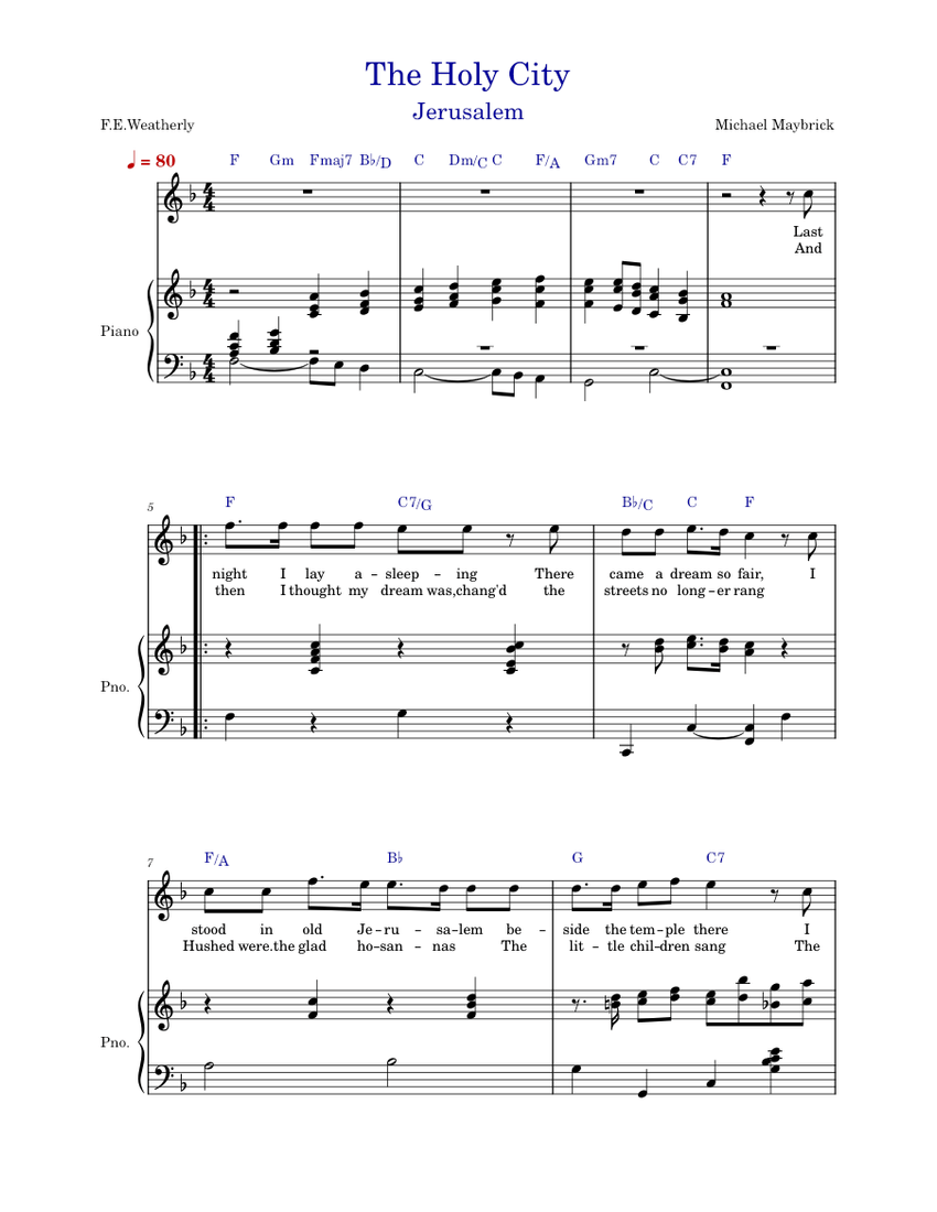 The Holy City Key F Sheet Music For Piano (Piano-Voice) | Musescore.com