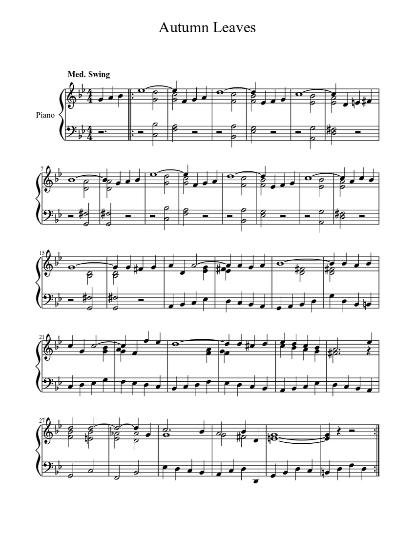 Autumn Leaves Sheet music for Piano (Solo) | Musescore.com