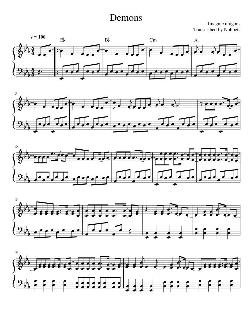Imagine Dragons-Demons Sheet music for Piano (Solo) | Musescore.com