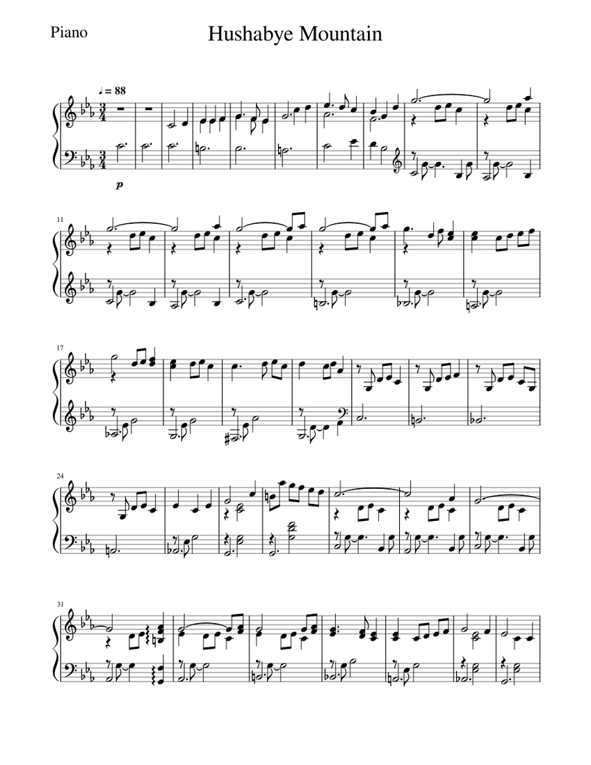 Hushabye Mountain-Piano Sheet music for Piano (Solo) | Musescore.com