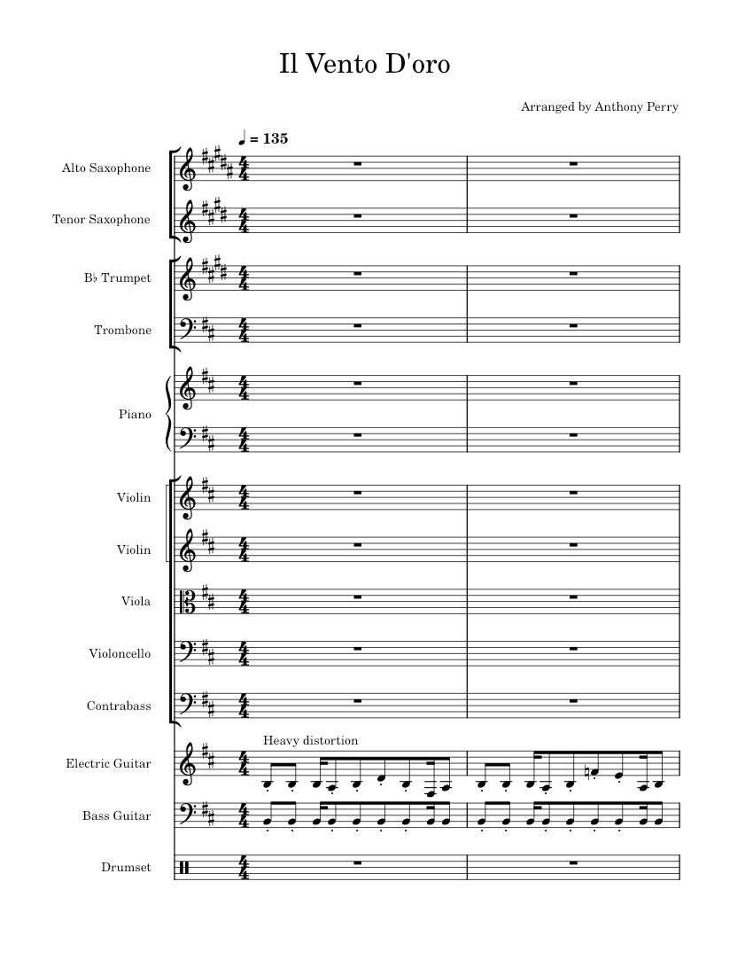 Il Vento D'Oro (Golden Wind) Yugo Kanno Sheet music for Piano