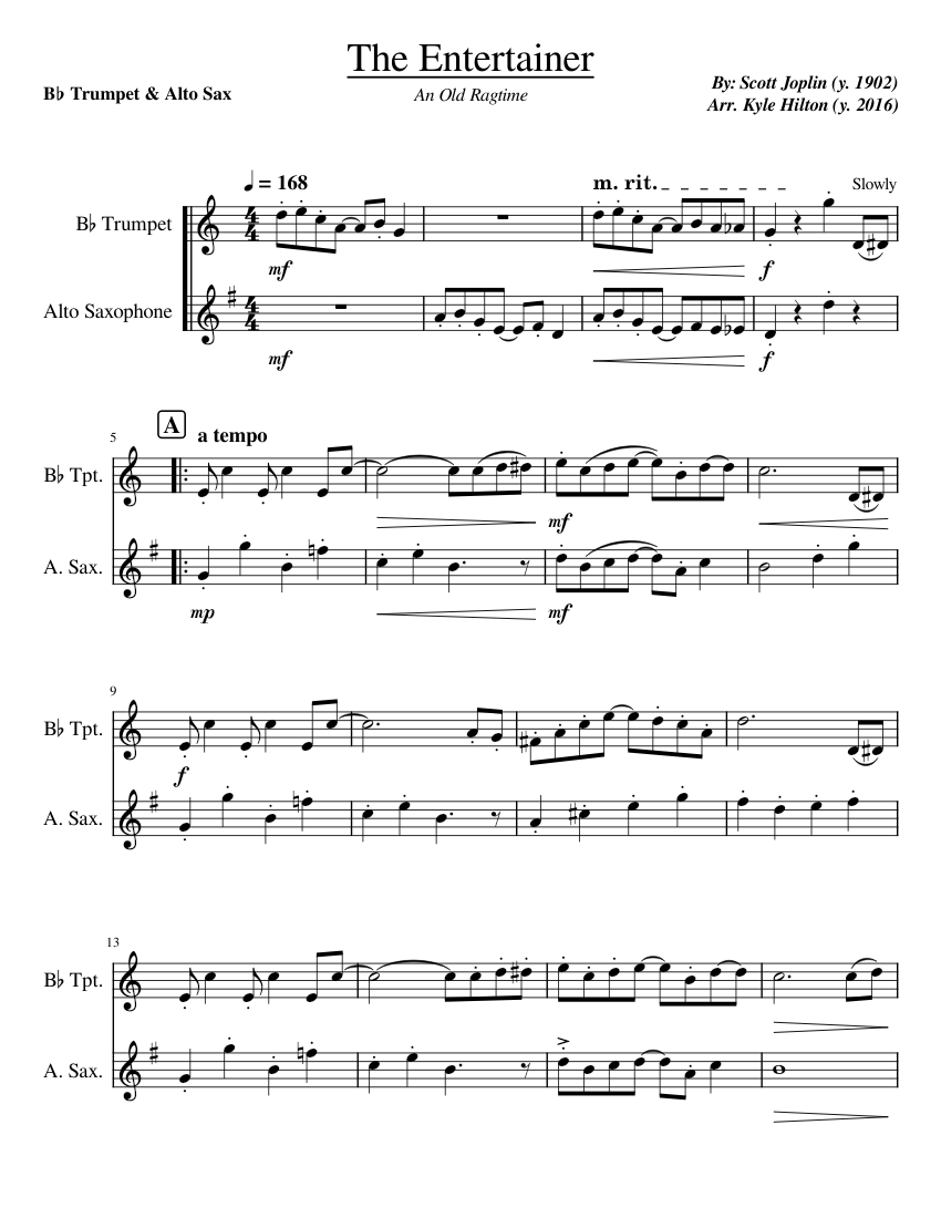 Free Joplin The Entertainer Sheet Music For Alto Saxophone Solo