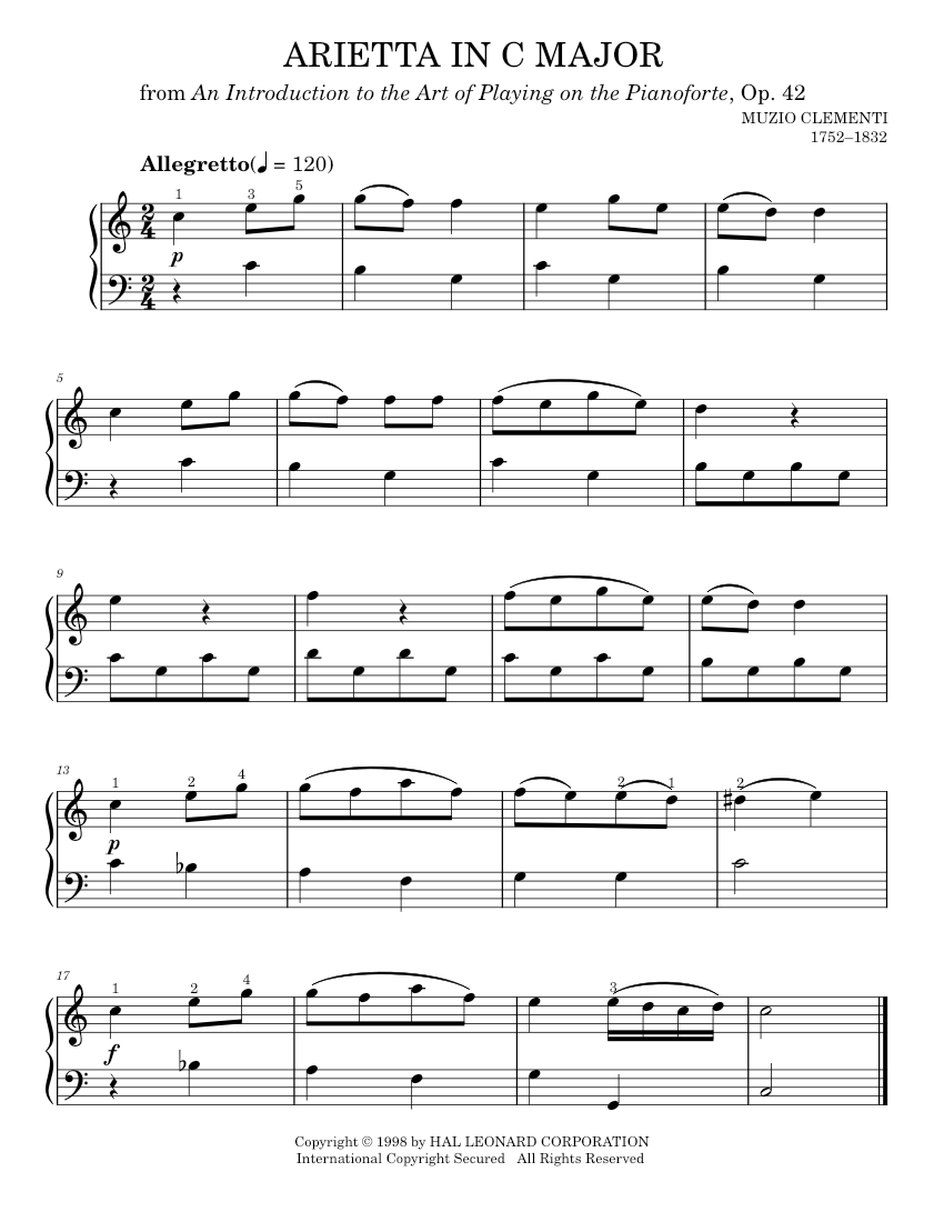 Arietta In C Major Sheet music for Piano: Music Notes