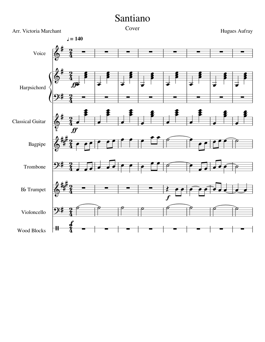Santiano Sheet music for Trombone, Harpsichord, Trumpet other, Voice  (other) & more instruments (Mixed Quintet) | Musescore.com