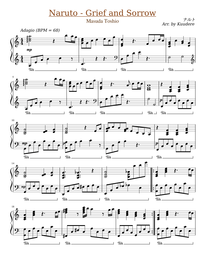 Naruto - Grief and Sorrow Sheet music for Piano (Solo) | Musescore.com