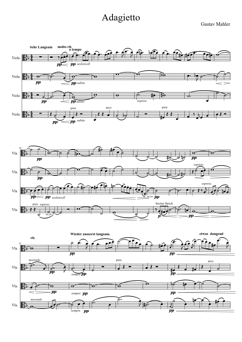 Adagietto from Mahler Sym.5 Sheet music for Viola (Mixed Quartet) |  Musescore.com