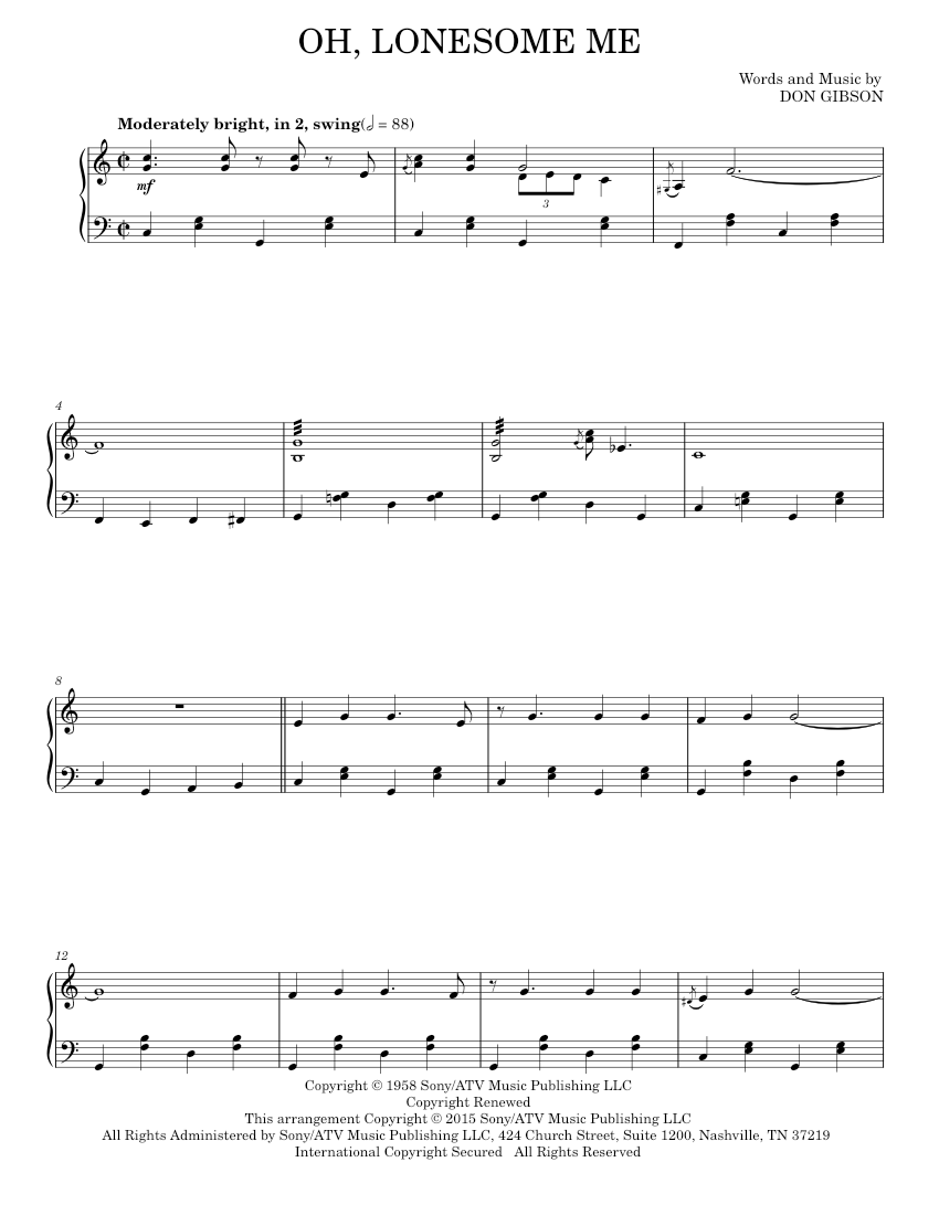 Oh, Lonesome Me Sheet music for Piano by Don Gibson, Neil Young: Music ...