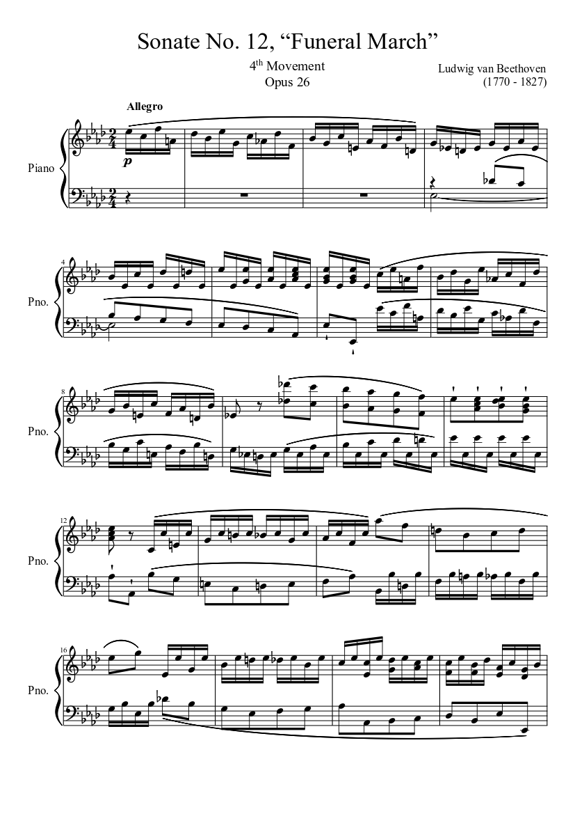 Sonate No. 12, “Funeral March” 4th Movement Sheet music for Piano (Solo) |  Musescore.com
