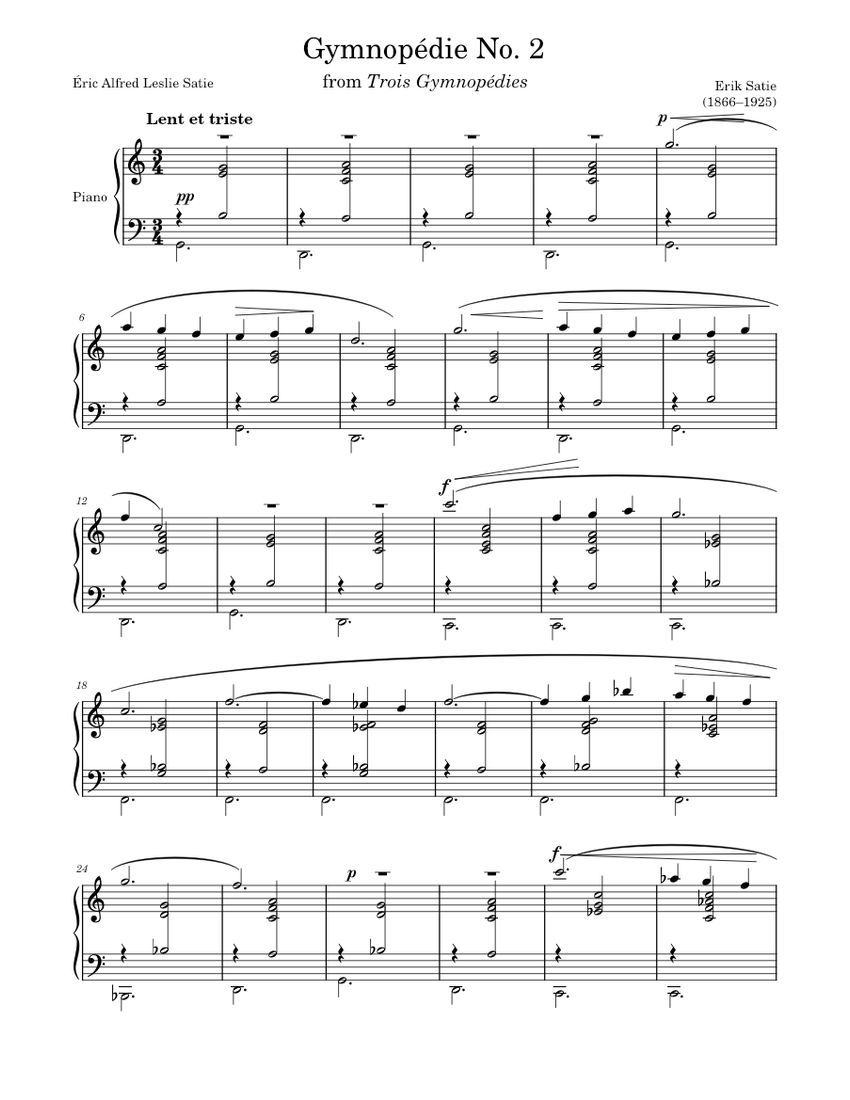 Gymnopédie No. 2 – Satie Sheet music for Piano (Solo) | Musescore.com