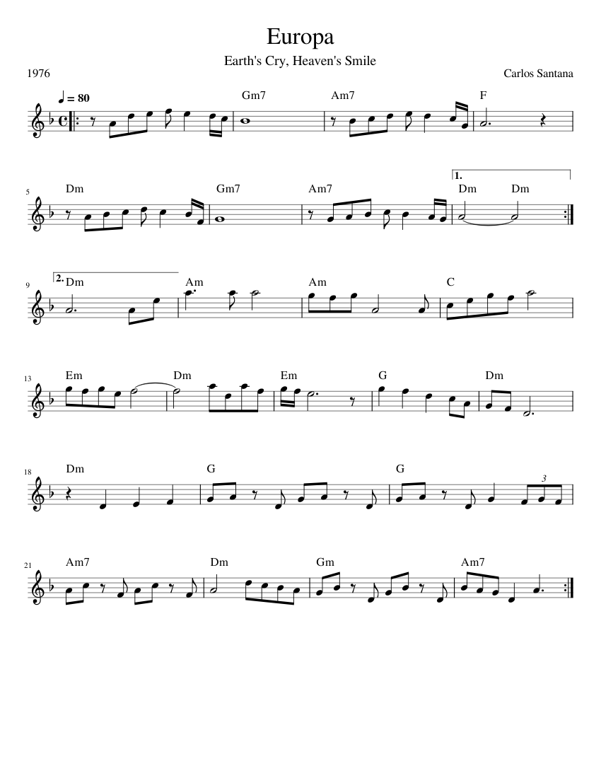 Europa – Santana Sheet music for Piano (Solo) Easy | Musescore.com