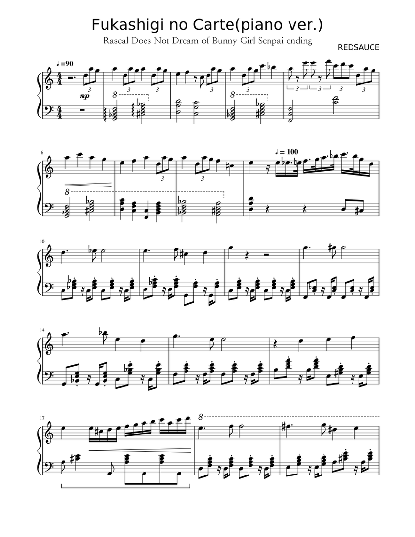 Fukashigi no Carte - Rascal Does Not Dream of Bunny Girl Senpai ending  (piano ver.) Sheet music for Piano (Solo) | Musescore.com