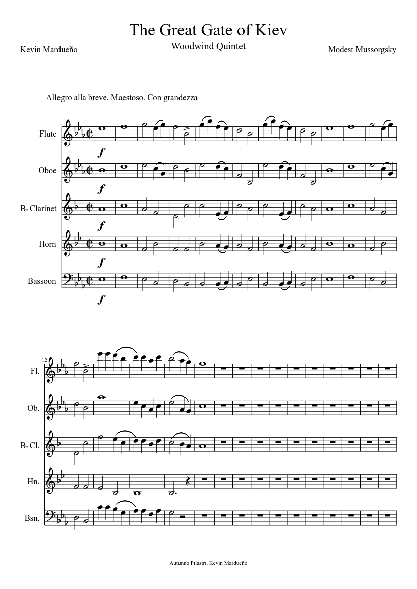 The Great Gate of Kiev Sheet music for Flute, Oboe, Bassoon, Clarinet other  (Woodwind Quartet) | Musescore.com